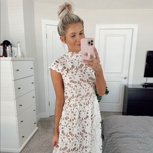 White floral dress, high neck midi dress, never worn